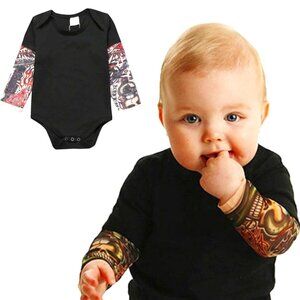 NWT Kid Tales black bodysuit with faux tattoo sleeves, Size 12-18 months